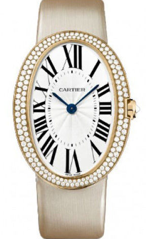 Cartier Baignoire Ladies Watch Large Manual Winding Rose Gold Diamond Bezel Silver Dial Satin Strap WB520005 - BRAND NEW