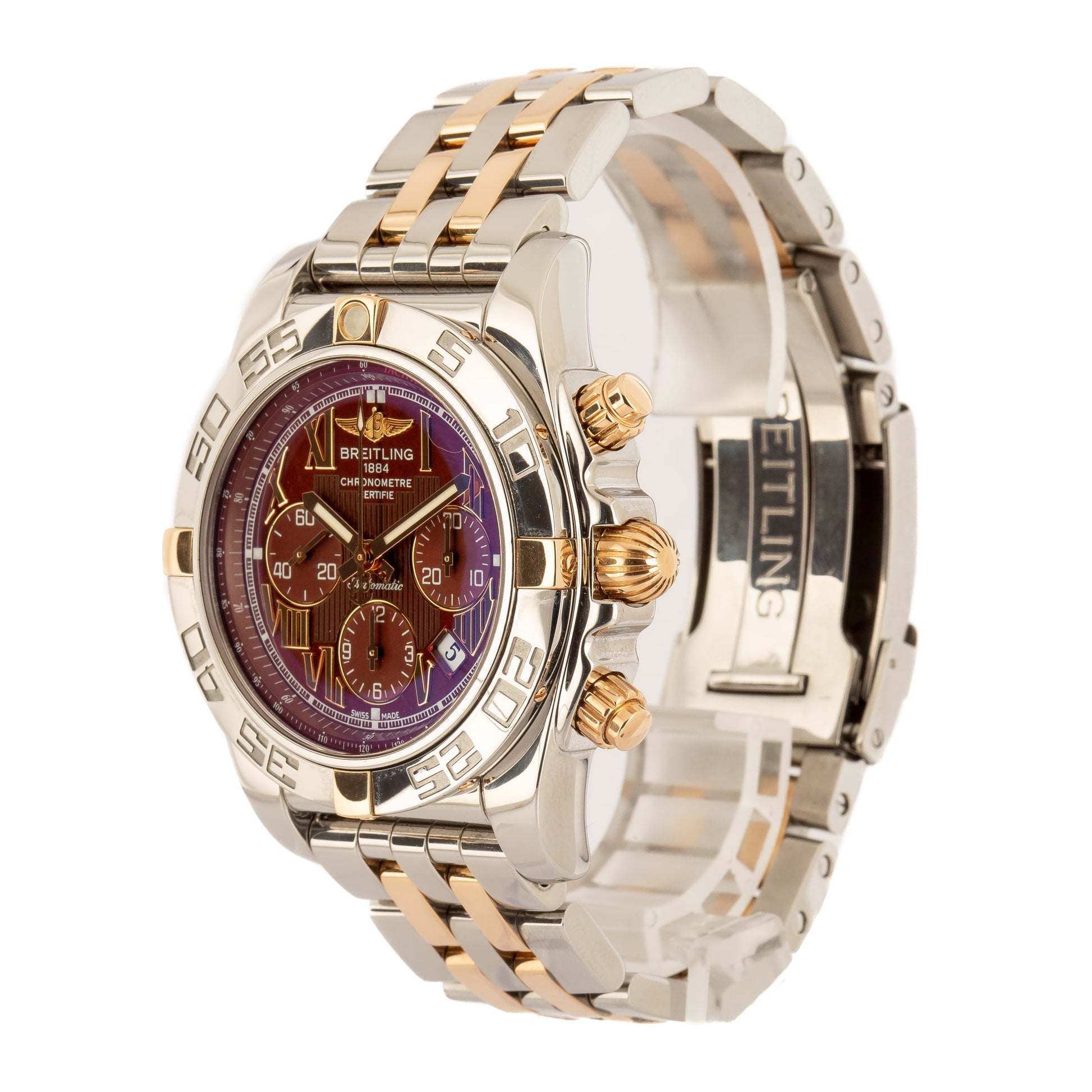 Breitling Chronomat 44 IB011012 44mm Burgundy 18k Rose Gold Stainless Steel Chronograph BRAND NEW