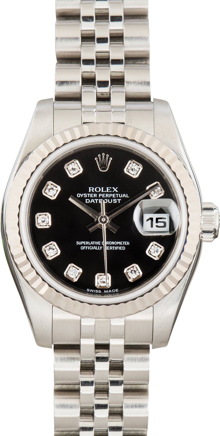 Rolex Lady-Datejust 26 26 mm 179174-BLKCAO Steel/White Gold Black