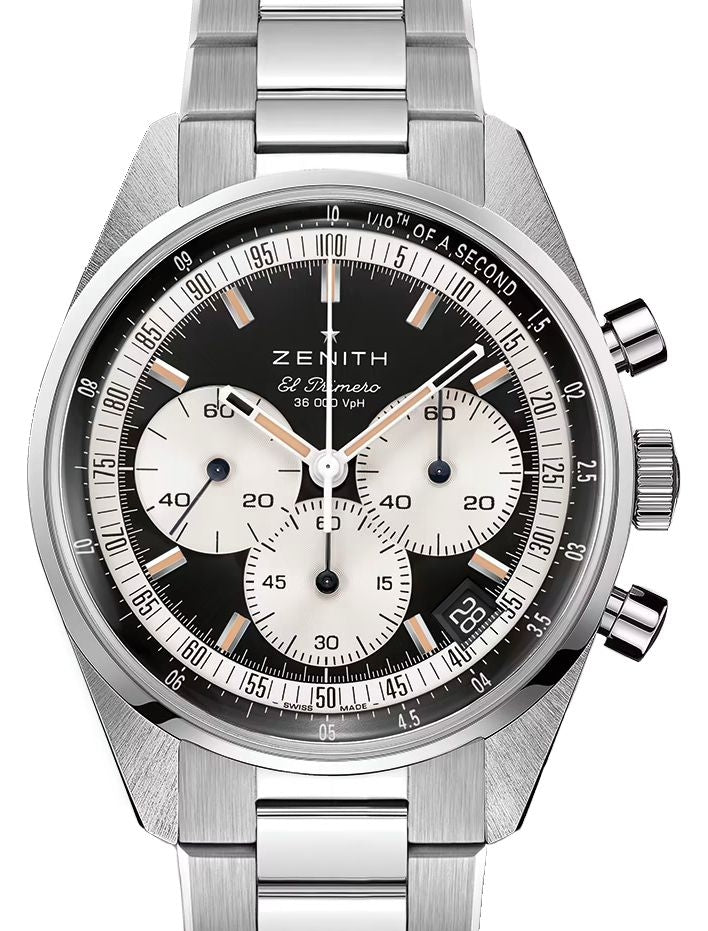 Zenith Chronomaster Original "Reverse Panda" Stainless Steel Black Index Dial & Stainless Steel Bracelet 03.3200.3600/21.M3200 - BRAND NEW